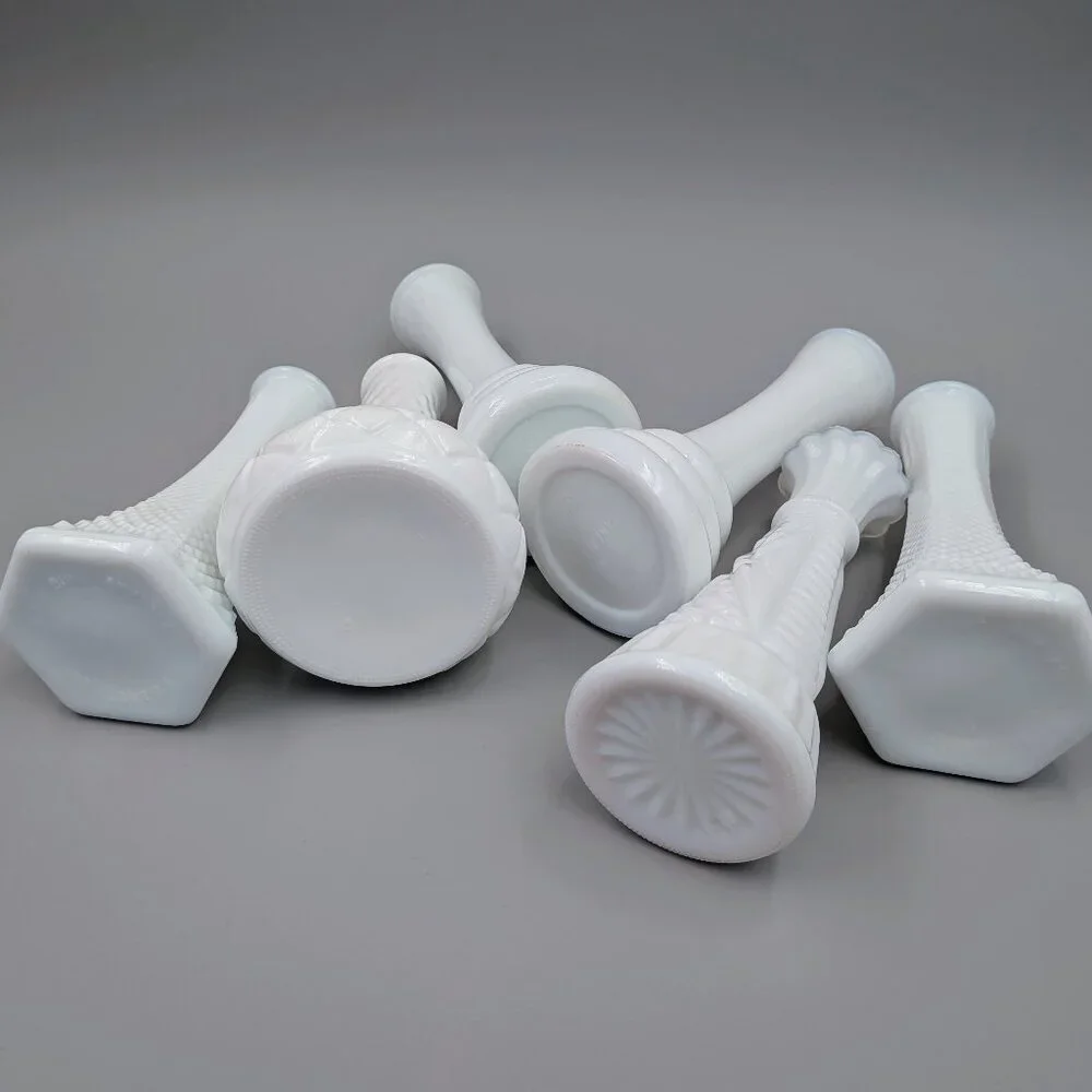 Sweet Collection of 6 Vintage Milk Glass Bud Vases |  Cottagecore Decor - Picture 4 of 13